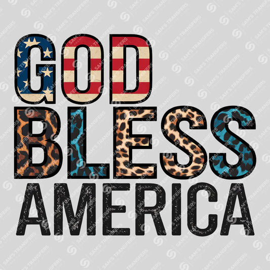 Apparel featuring a God Bless America-themed DTF transfer.