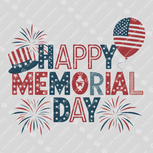 Apparel featuring a Happy Memorial Day-themed DTF transfer.