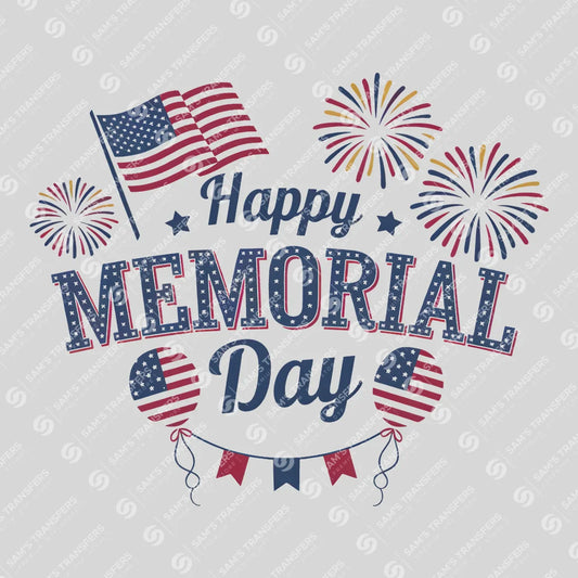 Apparel featuring a Happy Memorial Day Flag-themed DTF transfer.