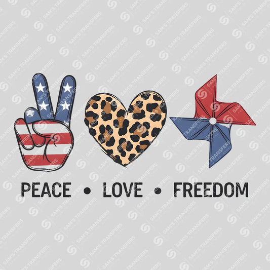 Apparel featuring a Peace Love Freedom Pinwheel-themed DTF transfer.