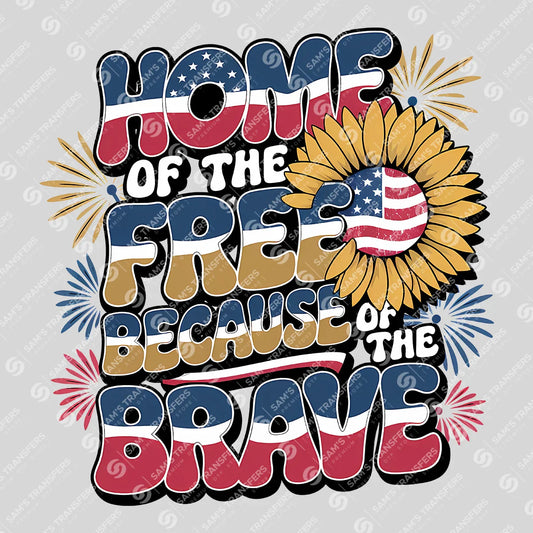 Apparel featuring a Home of the Free Sunflower-themed DTF transfer.