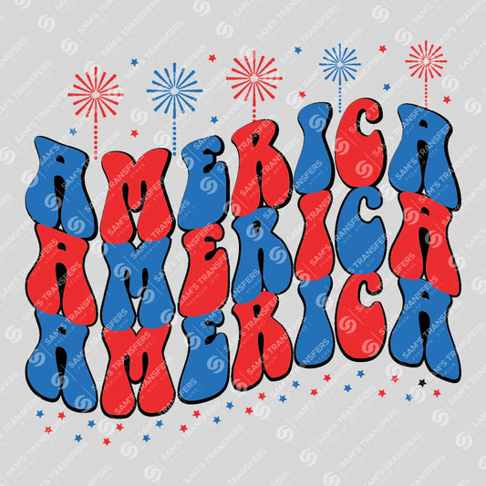 Apparel featuring a America Retro Stack-themed DTF transfer.