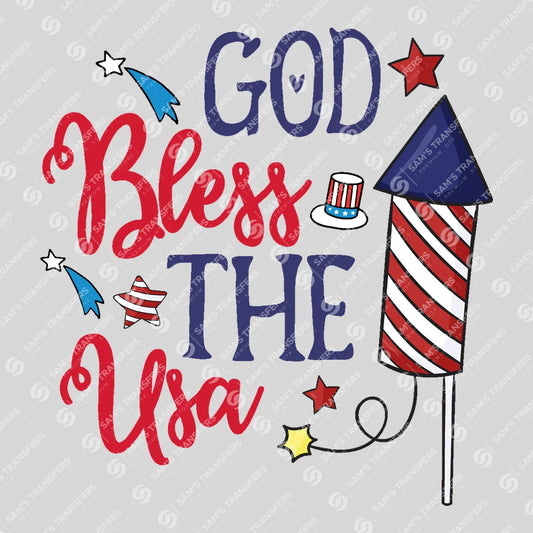 Apparel featuring a God Bless the USA-themed DTF transfer.