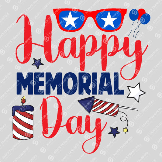 Apparel featuring a Happy Memorial Day Sunglasses-themed DTF transfer.