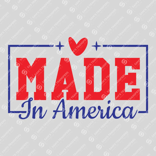 Apparel featuring a Made in America-themed DTF transfer.