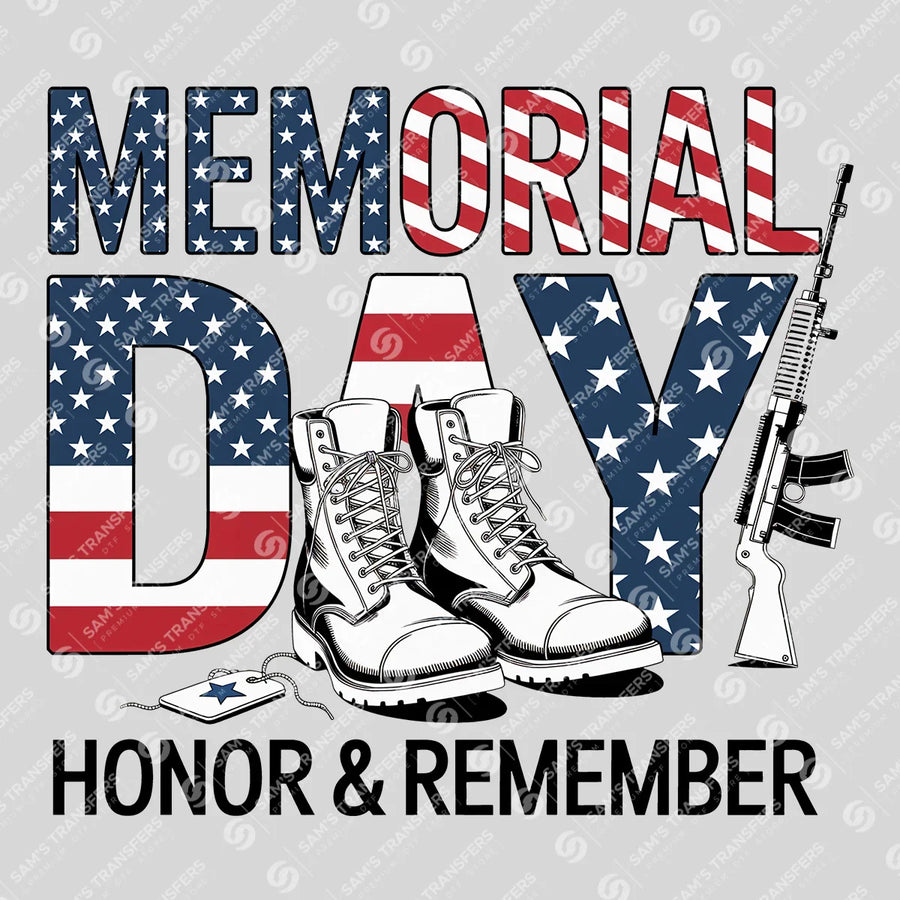 Memorial Day Honor and Remember Boots Ready-to-Press DTF Transfer | SAT01331