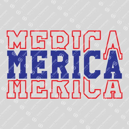 Apparel featuring a Merica Stacked-themed DTF transfer.