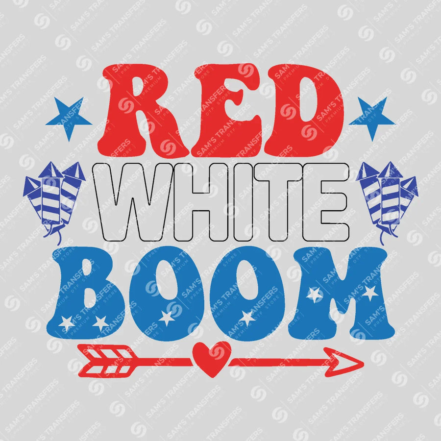Red White Boom Fireworks Ready-to-Press DTF Transfer | SAT01362