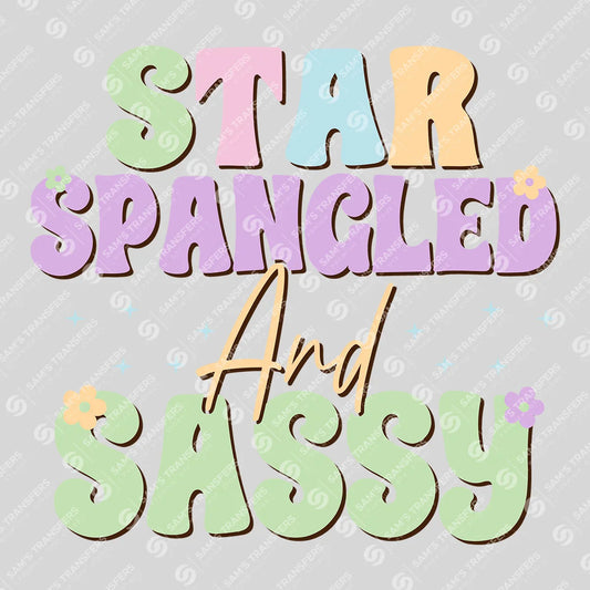 Apparel featuring a Star Spangled and Sassy Pastel-themed DTF transfer.