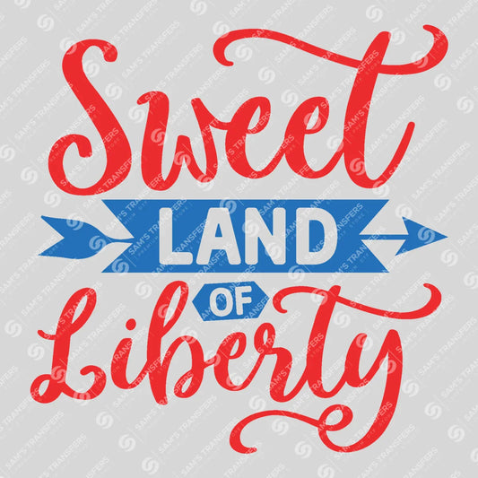 Apparel featuring a Sweet Land of Liberty Banner-themed DTF transfer.