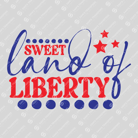 Apparel featuring a Sweet Land of Liberty Dots-themed DTF transfer.
