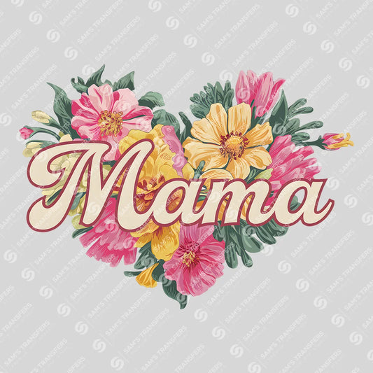Apparel featuring a Mama Floral Heart-themed DTF transfer.