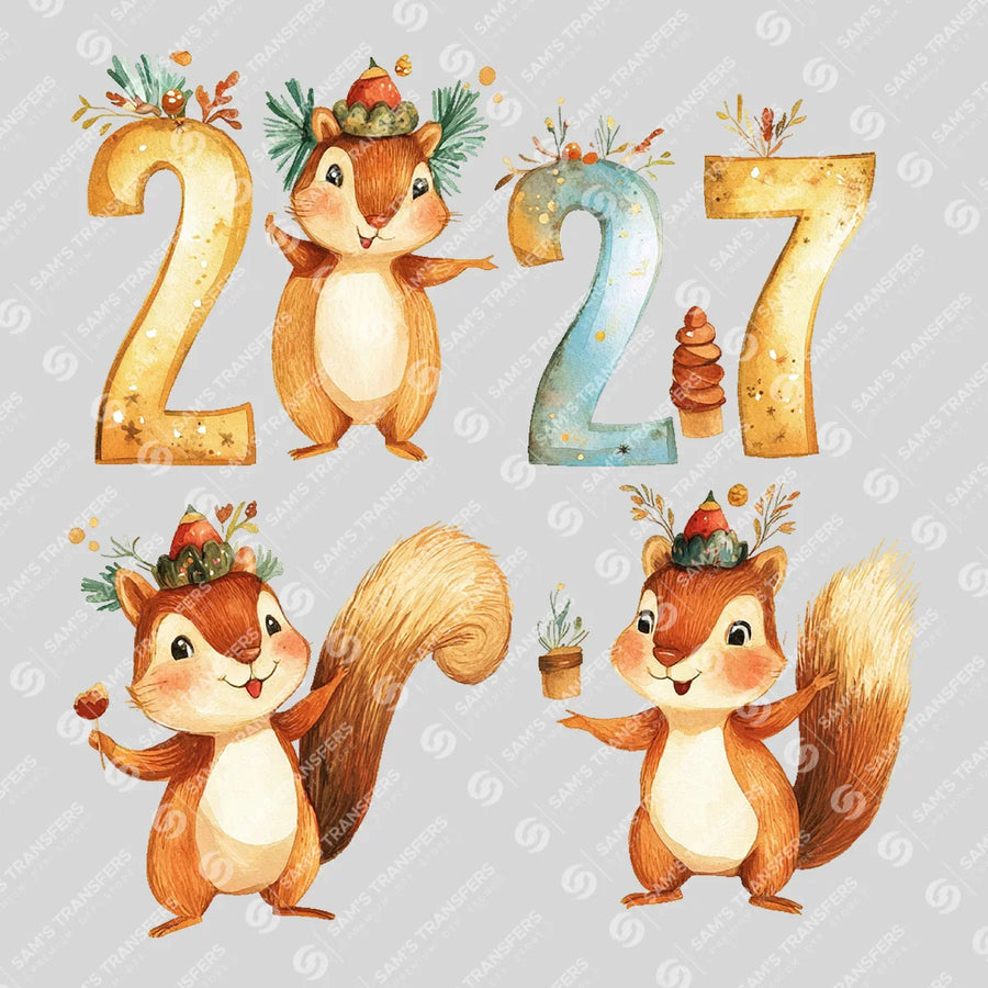 Happy 2027 Squirrels Ready-to-Press DTF Transfer | SAT01510