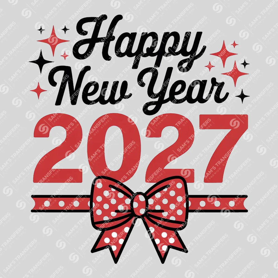 Happy New Year 2027 Bow Ready-to-Press DTF Transfer | SAT01522