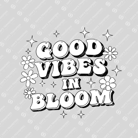 Apparel featuring a Good Vibes in Bloom-themed DTF transfer.