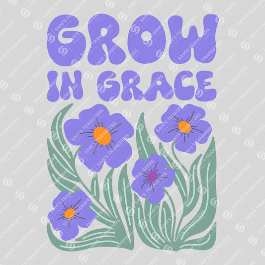 Apparel featuring a Grow in Grace-themed DTF transfer.