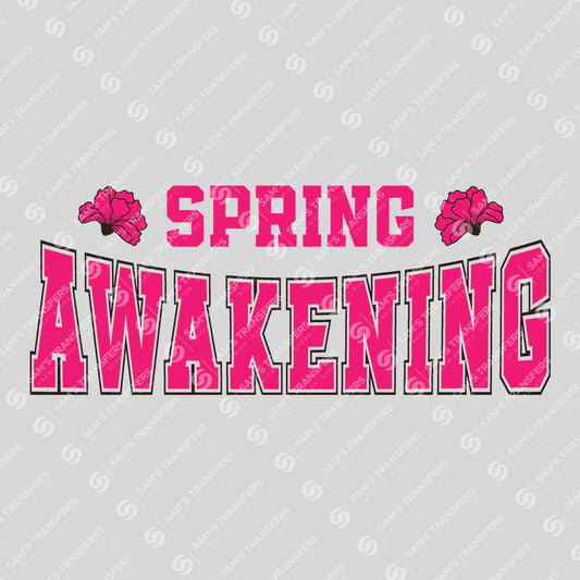 Apparel featuring a Spring Awakening Varsity-themed DTF transfer.