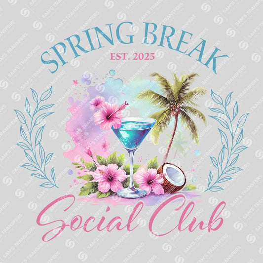 Apparel featuring a Spring Break Social Club-themed DTF transfer.