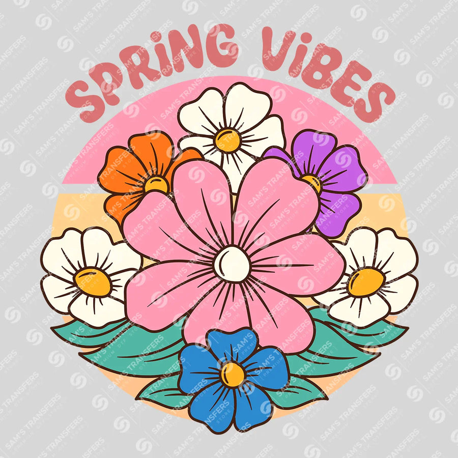 Spring Vibes Retro Circle Ready-to-Press DTF Transfer | SAT01755