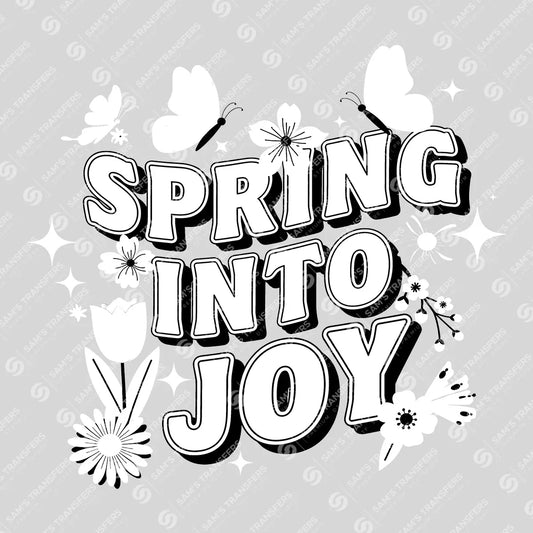 Apparel featuring a Spring Into Joy-themed DTF transfer.