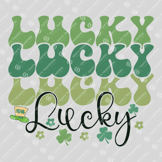 Apparel featuring a Lucky Retro Stack-themed DTF transfer.