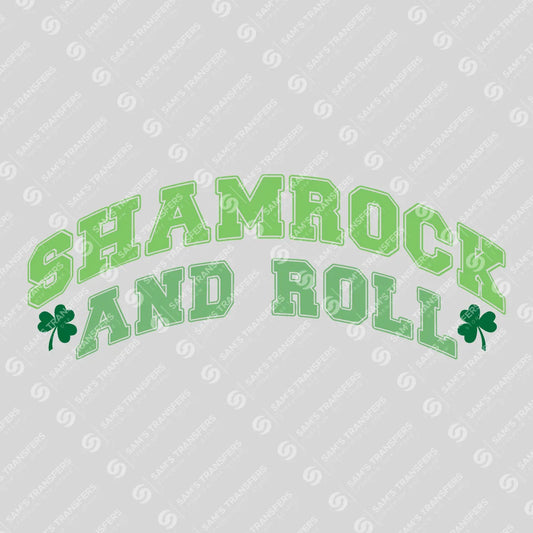 Apparel featuring a Shamrock And Roll Varsity-themed DTF transfer.