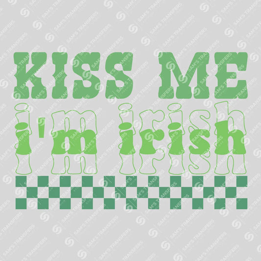 Apparel featuring a Kiss Me I'm Irish Checkered-themed DTF transfer.