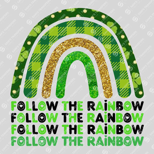Apparel featuring a Follow The Rainbow Plaid Stack-themed DTF transfer.