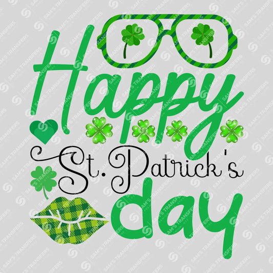Apparel featuring a Happy St Patrick's Day Sunglasses-themed DTF transfer.