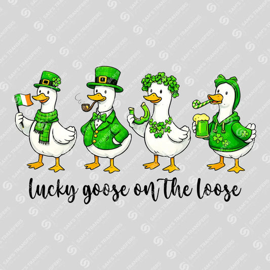 Apparel featuring a Lucky Goose On The Loose-themed DTF transfer.