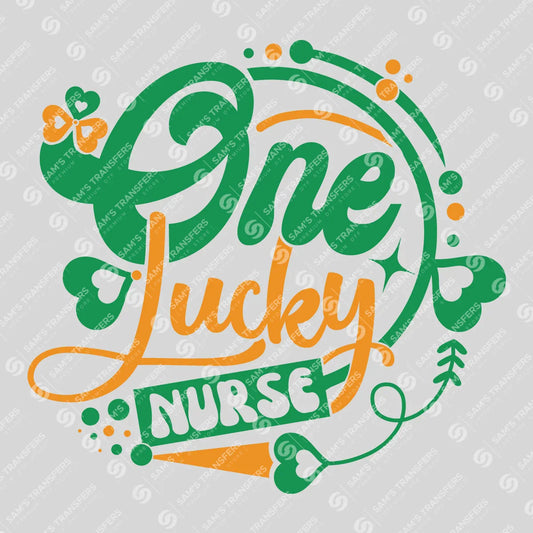 Apparel featuring a One Lucky Nurse Script-themed DTF transfer.