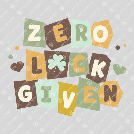 Apparel featuring a Zero Luck Given Ransom Note-themed DTF transfer.