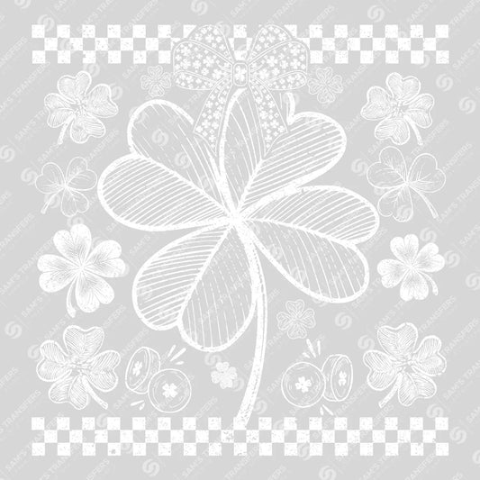 Apparel featuring a Clover Bow Sketch Checkered-themed DTF transfer.