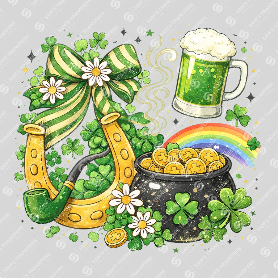 Lucky Horseshoe Pot Of Gold Bow Ready-to-Press DTF Transfer | SAT02052