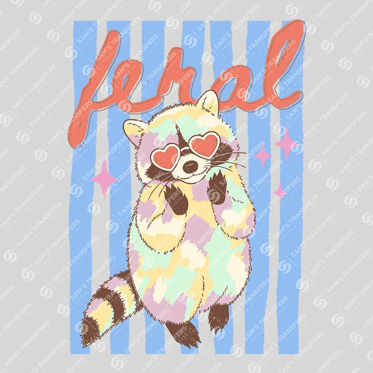 Apparel featuring a Feral Raccoon Heart Sunglasses-themed DTF transfer.