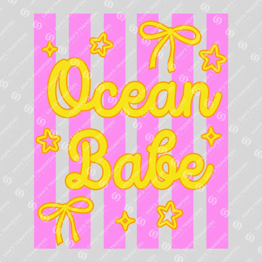 Apparel featuring a Ocean Babe Striped Bows-themed DTF transfer.