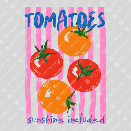 Apparel featuring a Tomatoes Sunshine Included Striped-themed DTF transfer.