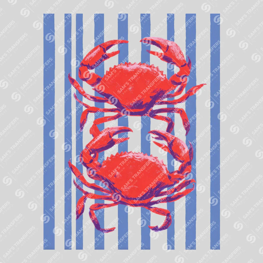 Coastal Crabs Blue Stripe Ready-to-Press DTF Transfer | SAT02245