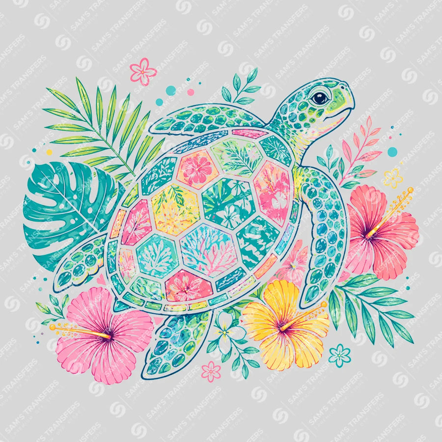 Tropical Sea Turtle Floral Ready-to-Press DTF Transfer | SAT02270