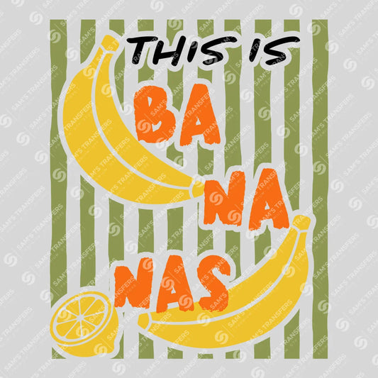 Apparel featuring a This Is Bananas Green Stripe-themed DTF transfer.