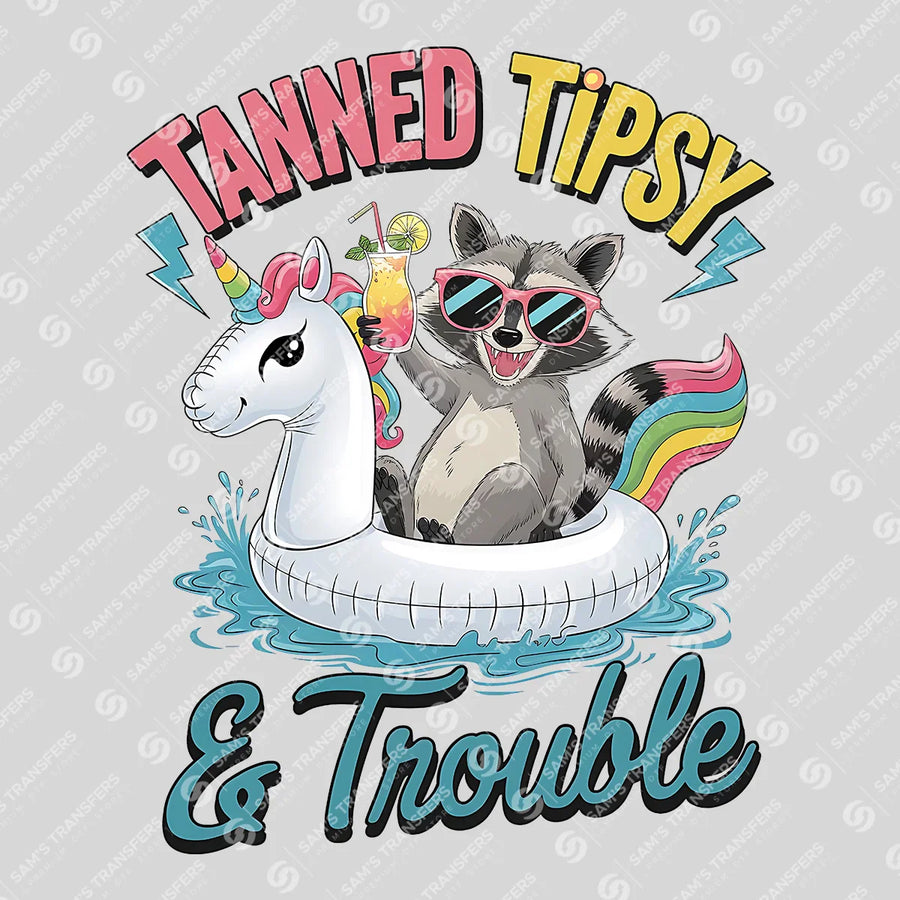 Tanned Tipsy & Trouble Ready-to-Press DTF Transfer | SAT02368
