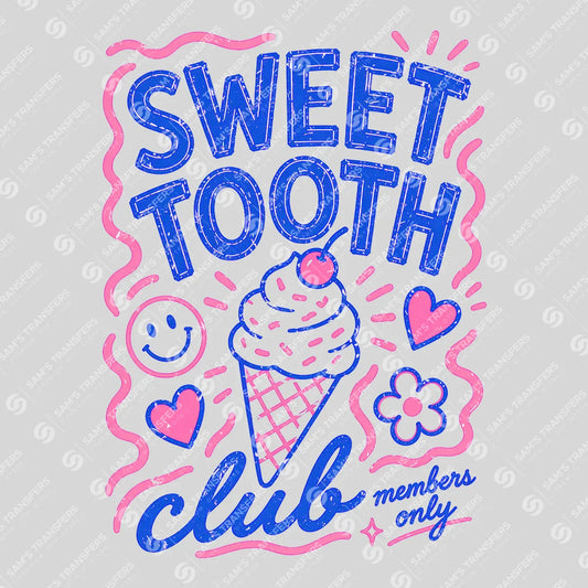 Apparel featuring a Sweet Tooth Club-themed DTF transfer.