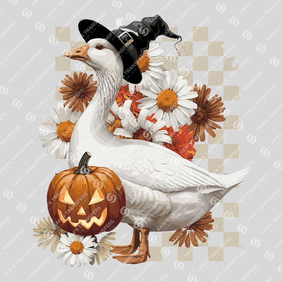 Pilgrim Goose with Pumpkin Ready-to-Press DTF Transfer | SAT02449