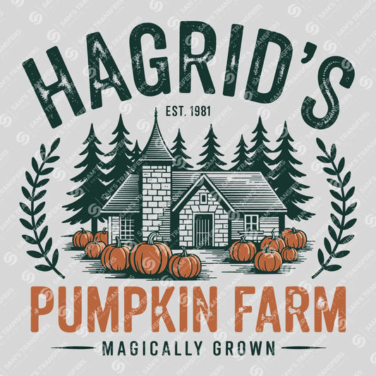 Apparel featuring a Hagrid's Pumpkin Farm-themed DTF transfer.