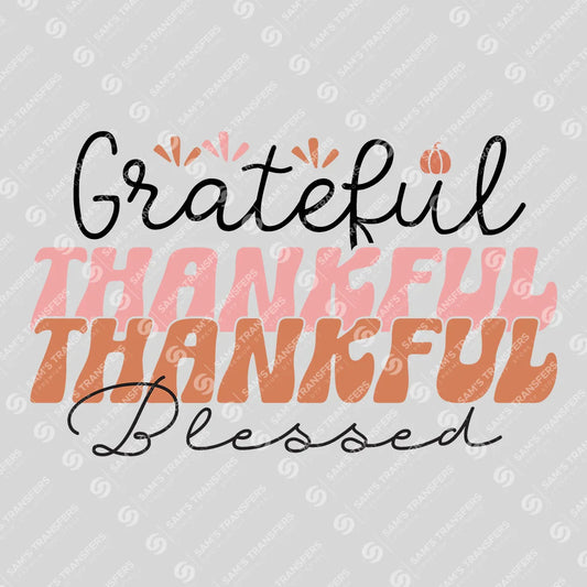 Apparel featuring a Grateful Thankful Blessed-themed DTF transfer.