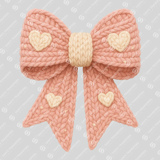 Apparel featuring a Crochet Heart Bow-themed DTF transfer.