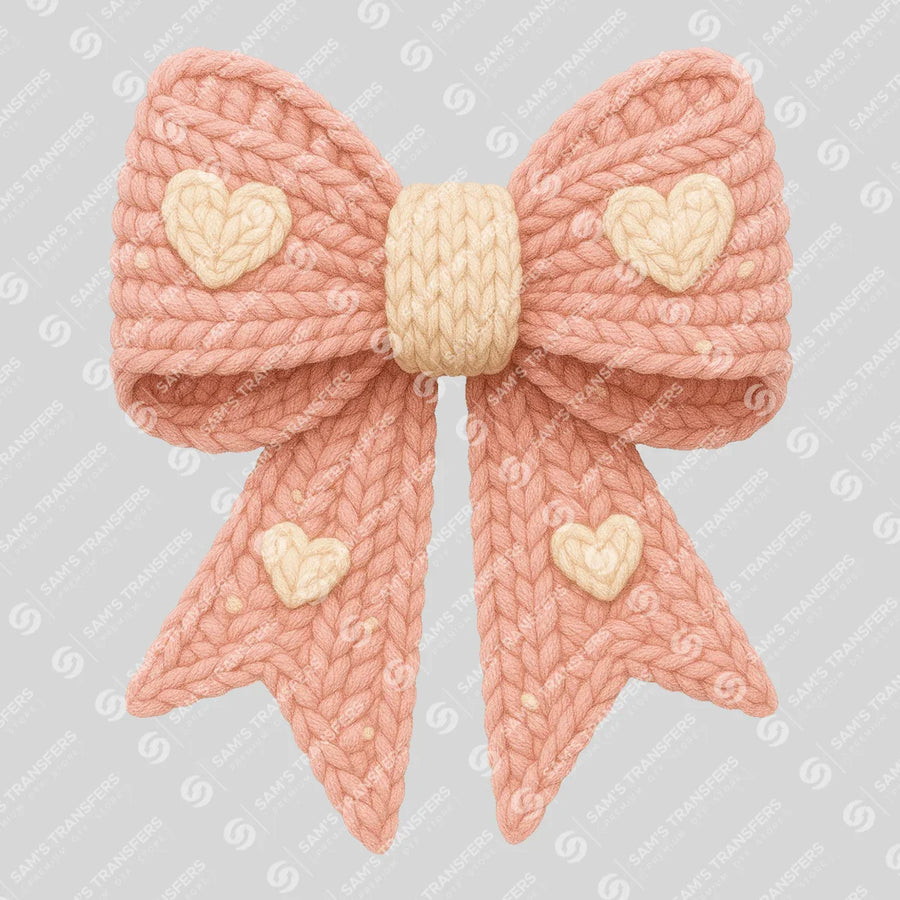 Crochet Heart Bow Ready-to-Press DTF Transfer | SAT02696