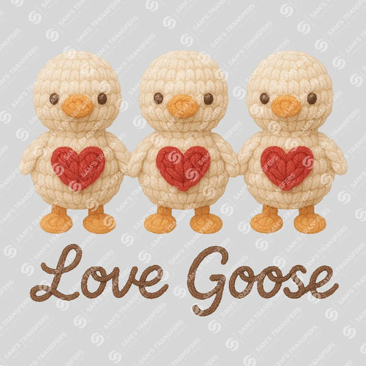 Apparel featuring a Love Goose-themed DTF transfer.