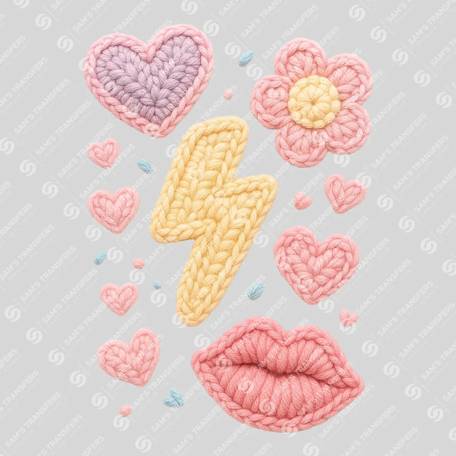 Crochet Valentine Patches Ready-to-Press DTF Transfer | SAT02698