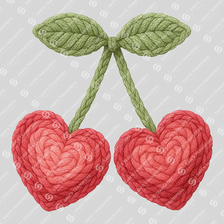 Crochet Cherry Hearts Ready-to-Press DTF Transfer | SAT02700